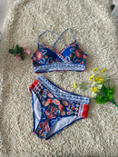 Crossover Design Backless Underwear Comfort Swimwear Printed Deep V Bikini Size XL