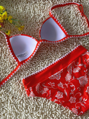 New Hard Cup Bra Padded High Waist Floral Printed Swimsuit Orange Bikini Size M