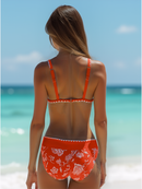 New Hard Cup Bra Padded High Waist Floral Printed Swimsuit Orange Bikini Size XL