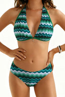 Lake Blue Halter Neck Swimwear with Wave Pattern for Women Size L