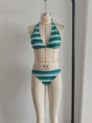 Lake Blue Halter Neck Swimwear with Wave Pattern for Women Size M