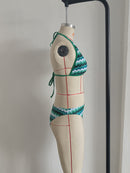 Lake Blue Halter Neck Swimwear with Wave Pattern for Women Size M