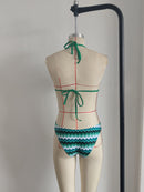 Lake Blue Halter Neck Swimwear with Wave Pattern for Women Size M