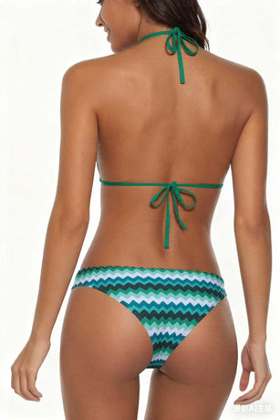 Lake Blue Halter Neck Swimwear with Wave Pattern for Women Size S