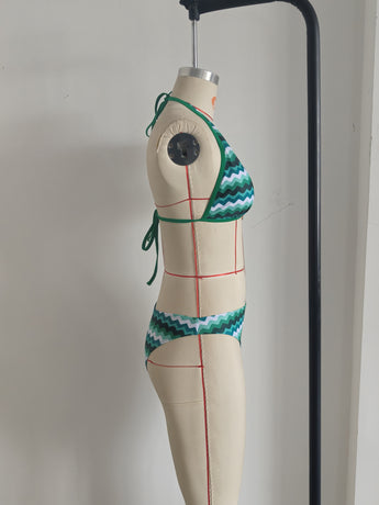 Lake Blue Halter Neck Swimwear with Wave Pattern for Women Size S