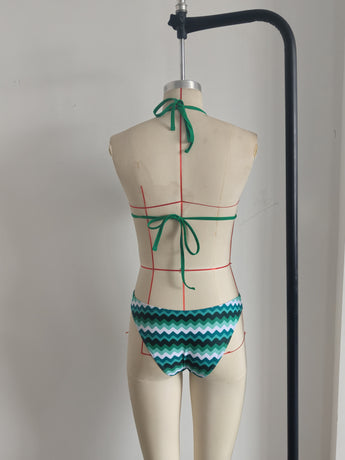 Lake Blue Halter Neck Swimwear with Wave Pattern for Women Size XL