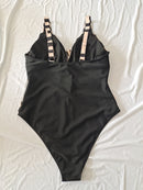 Plus Size One-Piece Deep V-Neck Swimsuit with Waist Tie Design Size 1XL