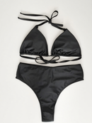 High-waist Design for Shaping the Buttocks Pure Black Bikini Plus Size 1XL
