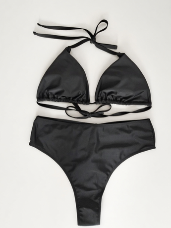 High-waist Design for Shaping the Buttocks Pure Black Bikini Plus Size 1XL
