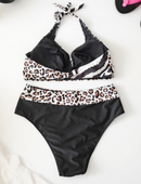 Two Leopard Print Patterns Sspliced Plus Size Bikini Size 1XL