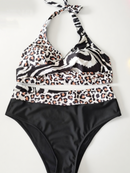 Two Leopard Print Patterns Sspliced Plus Size Bikini Size 2XL