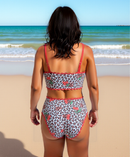 Designer Slenderizing Plus Size Two Piece Beach Set Featuring Fierce Animal Print Size 0XL