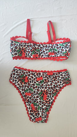 Designer Slenderizing Plus Size Two Piece Beach Set Featuring Fierce Animal Print Size 0XL
