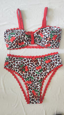 Designer Slenderizing Plus Size Two Piece Beach Set Featuring Fierce Animal Print Size 1XL