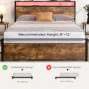 Queen Bed Frame with Storage, Industrial Bed with Led Lights Headboard and 2 Drawers, Wooden Bed Frames with Charging Station, Noise Free, No Box Spring Needed, Easy Assembly, Rustic Brown