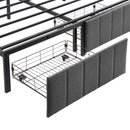Double Bed Frame with 2 Storage Drawers and LED Lights Headboard, Upholstered Bed Frame with Charging Station, No Box Spring Needed, Easy Assembly - Grey