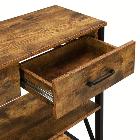 Console Table with 3 Drawers, Industrial Entryway Table with 3 Tier Storage Shelves