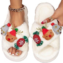 Christmas Cartoon Plush Slippers, Unisex Lightweight Thick-Soled Anti-Slip Fuzzy Slippers for Couples & Family(white)