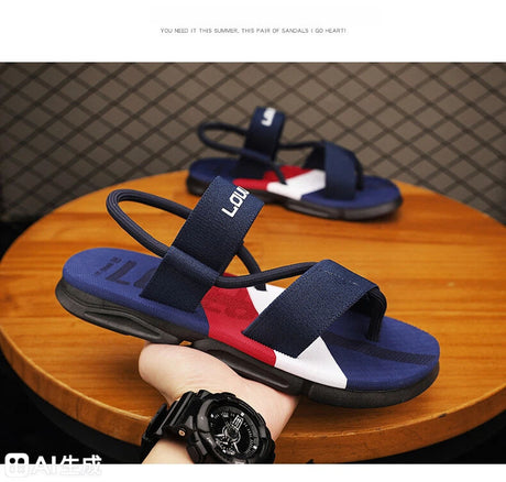 Men's 3-Color Convertible Sandals & Slippers, Outdoor Non-Slip EVA Thick-Sole Beach Shoes for Dual Wear(dark blue)
