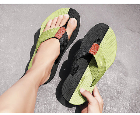 Men's Outdoor Non-Slip Flip Flops, 6 Colors EVA Lightweight Thick-Sole Beach Sandals for Casual & Sports(black and green)