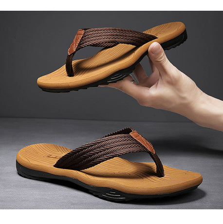 Men's Outdoor Non-Slip Flip Flops, 6 Colors EVA Lightweight Thick-Sole Beach Sandals for Casual & Sports(khaki)