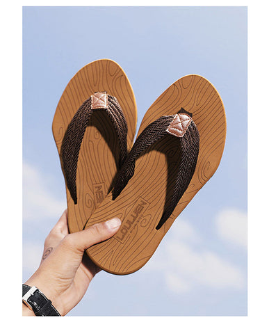 Men's Outdoor Non-Slip Flip Flops, 6 Colors EVA Lightweight Thick-Sole Beach Sandals for Casual & Sports(khaki)