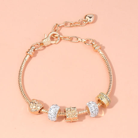 Rose Gold Crystal & Heart Charm Bracelet(rose gold,18cm)