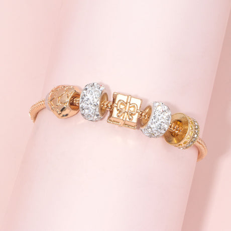 Rose Gold Crystal & Heart Charm Bracelet(rose gold,20cm)