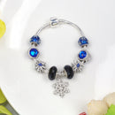 Rhinestone Blue Cat’s Eye Starry Glaze Beads Bracelet with Snowflake Pendant(17cm)