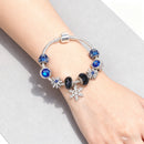 Rhinestone Blue Cat’s Eye Starry Glaze Beads Bracelet with Snowflake Pendant(18cm)
