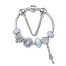Rhinestone Cat's Eye Glass Bead Charm Bracelet - Heart Lock Pendant(19cm)