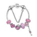 Rhinestone Heart & Bead Alloy Plated Bracelet with Happy Lock Pendant(19cm)