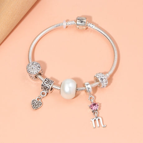 Constellation Heart Crystal Charm Bracelet(silver-toned,18cm)