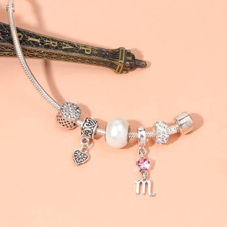 Constellation Heart Crystal Charm Bracelet(silver-toned,18cm)