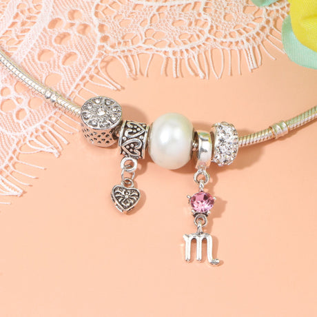Constellation Heart Crystal Charm Bracelet(silver-toned,18cm)