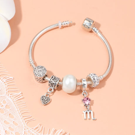 Constellation Heart Crystal Charm Bracelet(silver-toned,20cm)