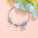 Charm Bracelet with Heart, Four-Leaf Clover & Rhinestone Beads(blue)