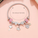 Charm Bracelet with Heart, Four-Leaf Clover & Rhinestone Beads(pink)