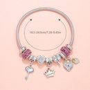 Charm Bracelet with Heart, Four-Leaf Clover & Rhinestone Beads(purple)