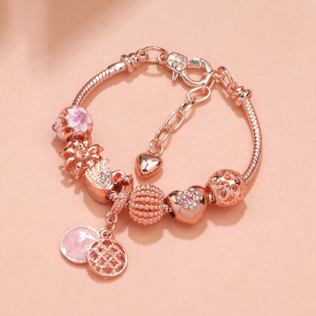 Hollow Crystal-Encrusted Swan Crown Flower Heart Bracelet(rose gold,19cm)