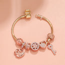 Crystal-studded Hollow Heart Key Tree of Life Bracelet(rose gold,17cm)