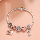 Crystal-studded Hollow Heart Key Tree of Life Bracelet(silver,18cm)