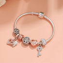 Crystal-studded Hollow Heart Key Tree of Life Bracelet(silver,20cm)
