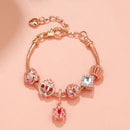 Hollow-out Rhinestone Heart Flower Charm Bracelet(rose gold,16cm)