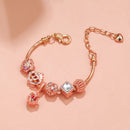 Hollow-out Rhinestone Heart Flower Charm Bracelet(rose gold,18cm)