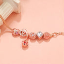 Hollow-out Rhinestone Heart Flower Charm Bracelet(rose gold,19cm)