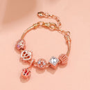 Hollow-out Rhinestone Heart Flower Charm Bracelet(rose gold,20cm)