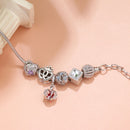 Hollow-out Rhinestone Heart Flower Charm Bracelet(Silver,19cm)