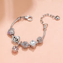 Hollow-out Rhinestone Heart Flower Charm Bracelet(Silver,20cm)