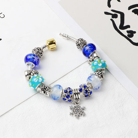 Christmas Snowman & Pine Tree Bead Bracelet with Snowflake Pendant Bracelet(20cm)
